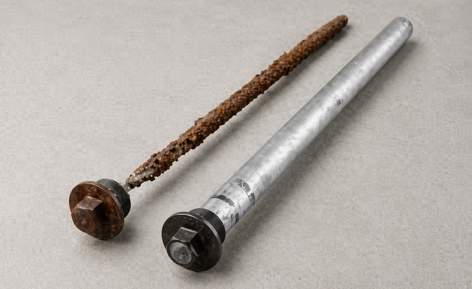 old and new anode rods